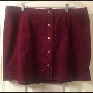 Oxblood Corduroy Button Front Skirt